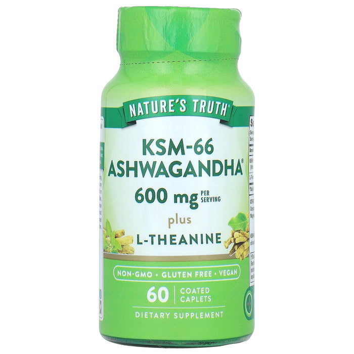 Nature's Truth, KSM-66 Ashwagandha Plus L-Theanine, 300 mg, 60 Coated Caplets