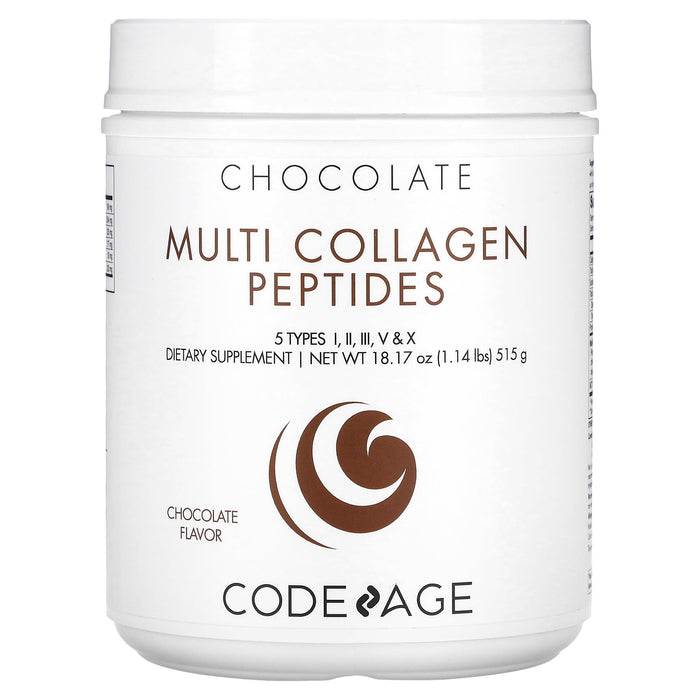 Codeage, Multi Collagen Peptides, 5 Types Collagen I, II, III, V & X, Chocolate, 18.17 oz (515 g)