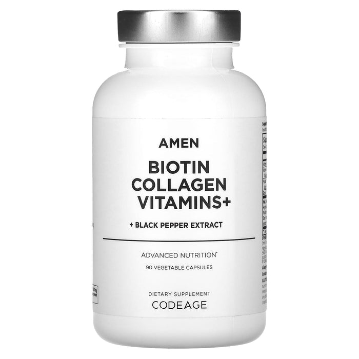 Codeage, Amen Biotin Collagen Vitamins+ Black Pepper Extract, 90 Vegetable Capsules