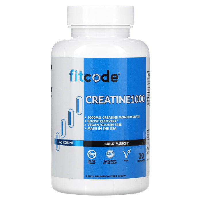 FITCODE, Creatine1000, 500 mg, 60 Veggie Capsules