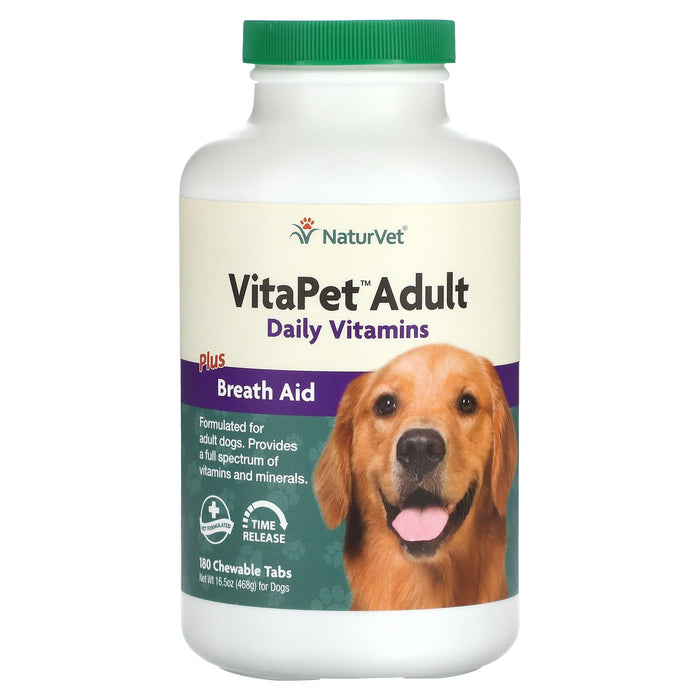 NaturVet, VitaPet Adult, Daily Vitamins Plus Breath Aid, For Dogs, 180 Chewable Tablets 16.5 oz (468 g)