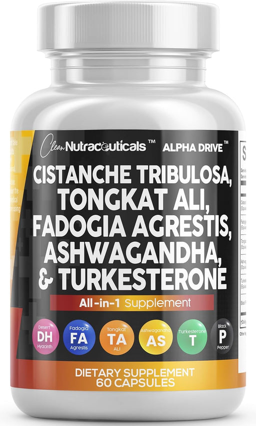 Clean Nutra Cistanche Tribulosa 6000Mg Fadogia Agrestis 600Mg Tongkat Ali 400Mg Turkesterone Pills 2000Mg Ashwagandha Extract 3000Mg Capsules Supplement for Men - 60 Count