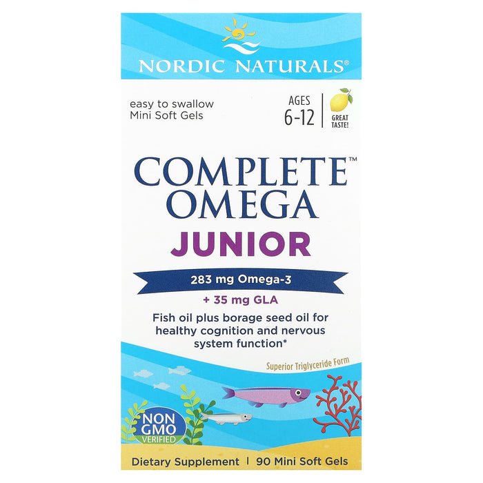 Nordic Naturals, Complete Omega Junior, Ages 6-12, Lemon, 180 Mini Soft Gels
