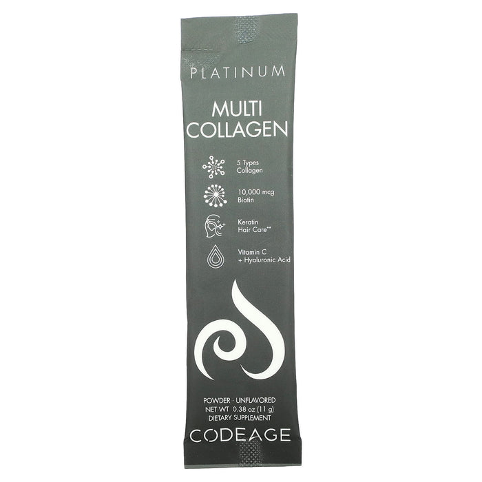 Codeage, Platinum Multi Collagen Peptides, Unflavored, 30 Packets, 0.38 oz (11 g) Each