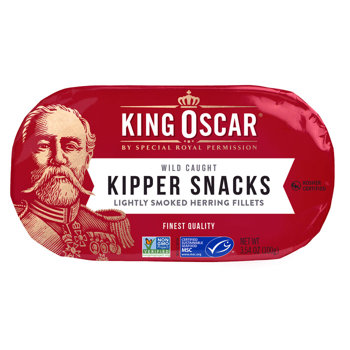 King Oscar, Kipper Snacks, Lightly Smoked Herring Fillets, 3.54 oz (100 g)