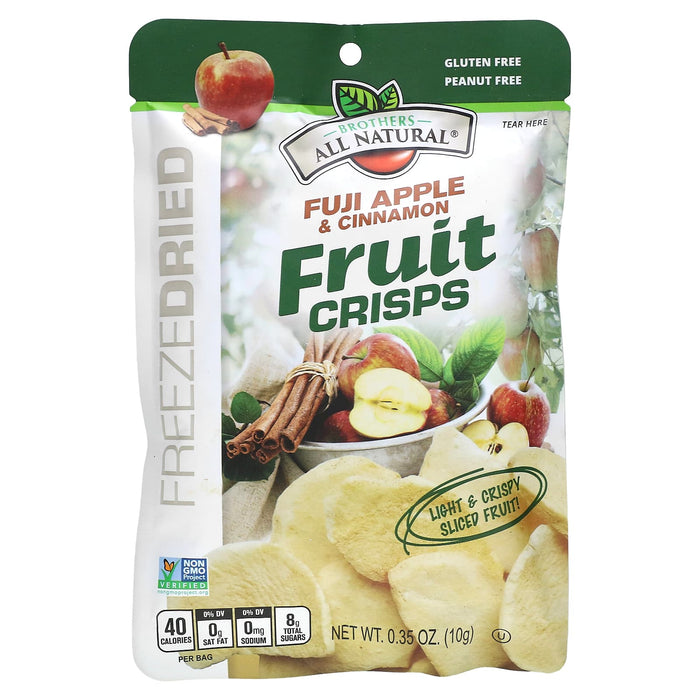 Brothers-All-Natural, Fruit Crisps, Fuji Apple & Cinnamon, 12 Single Serve Bags, 0.35 oz (10 g ) Each