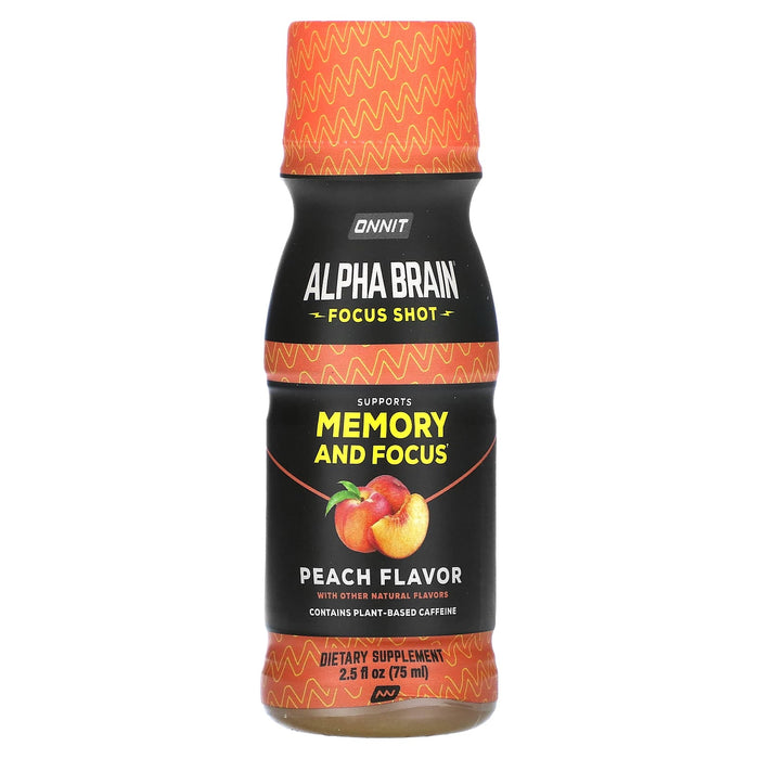 Onnit, Alpha Brain Focus Shot, Peach, 6 Bottles, 2.5 fl oz (75 ml) Each
