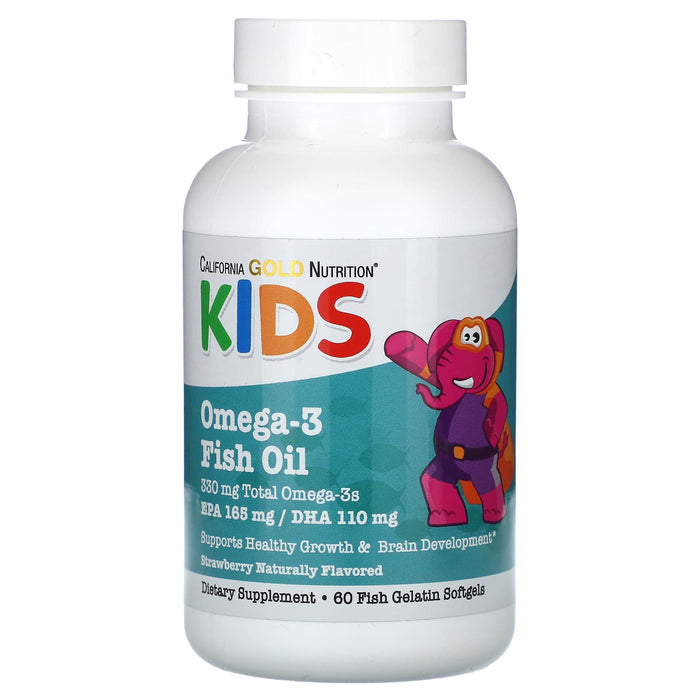 California Gold Nutrition, Kid’s Omega-3 Fish Oil, Natural Strawberry Flavor, 60 Fish Gelatin Softgels