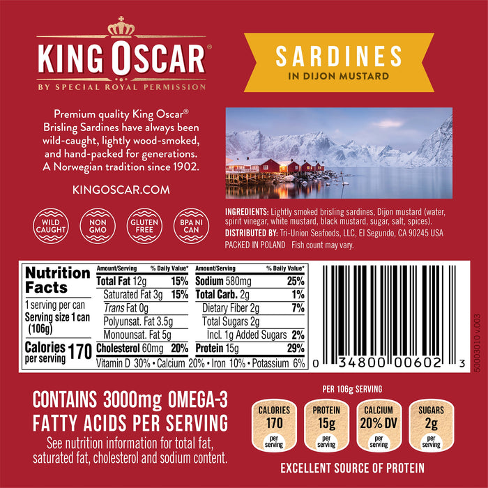 King Oscar, Wild Caught, Sardines In Extra Virgin Olive Oil, With Lemon, 3.75 oz (106 g)