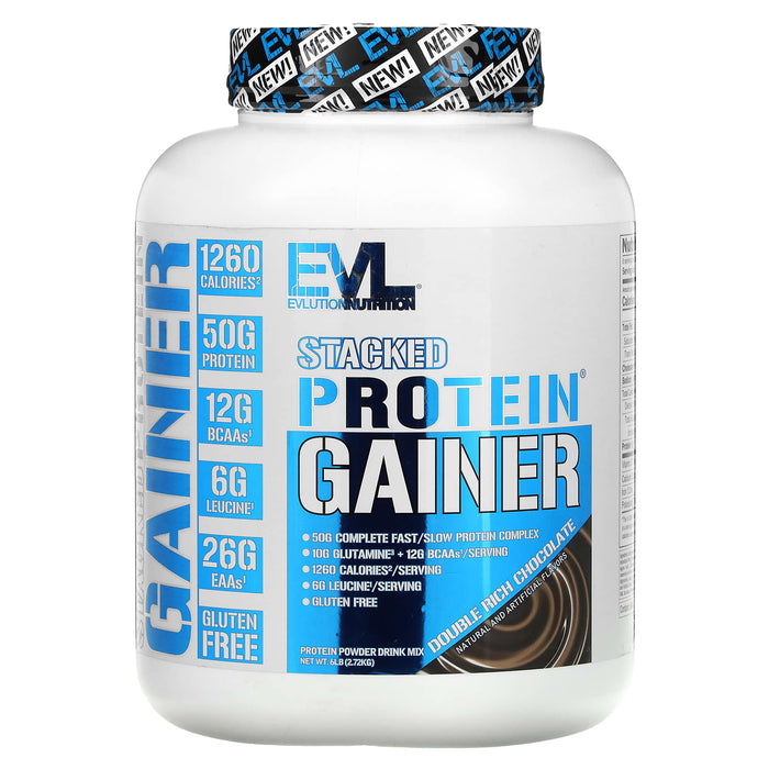 EVLution Nutrition, Stacked Protein Gainer, Double Rich Chocolate, 6 lbs (2.72 kg)