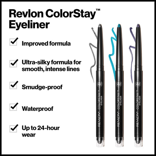 Revlon Pencil Eyeliner, Colorstay Eye Makeup with Built-In Sharpener, Waterproof, Smudge-Proof, Longwearing with Ultra-Fine Tip, 202 Black Brown, 0.01 Oz