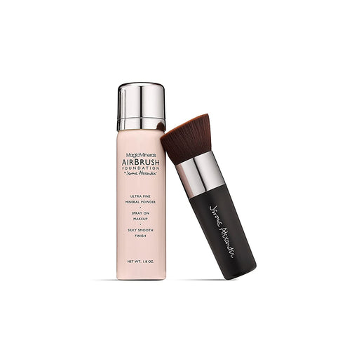 Magicminerals Airbrush Foundation by Jerome Alexander – 2Pc Set with Airbrush Foundation and Kabuki Brush - Spray Makeup with Anti-Aging Ingredients for Smooth Radiant Skin (Light Medium)