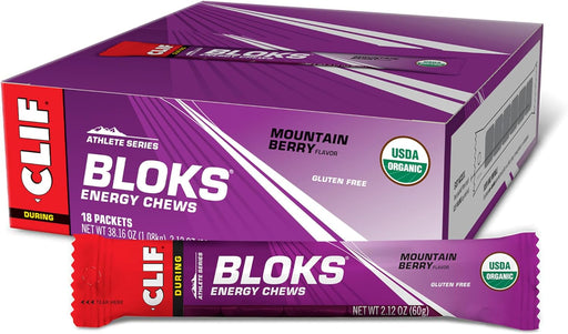 CLIF BLOKS - Mountain Berry Flavor - Energy Chews - Non-Gmo - Plant Based - Fast Fuel for Cycling and Running - Quick Carbohydrates and Electrolytes - 2.12 Oz. (18 Count)