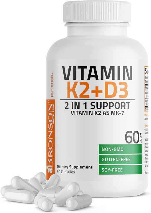 Vitamin K2 (MK7) with D3 Supplement Non-Gmo Formula 5000 IU Vitamin D3 & 90 Mcg Vitamin K2 MK-7 Easy to Swallow Vitamin D & K Complex, 60 Capsules