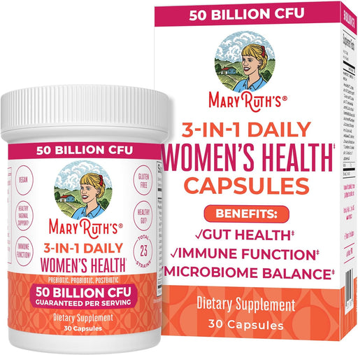 Maryruth Organics 3-In-1 Daily Health Probiotics for Women | Clinically Tested | Hormone Support & Gut Health Supplement for Women | Supplement for Women | 50 Billion CFU | Allergen Free | 30 Ct