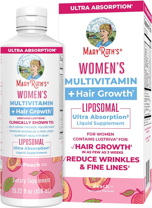 Women'S Multivitamin + Lustriva Hair Growth Liposomal | Biotin 10000Mcg | Clinically Tested for Thicker Hair, Wrinkles, Fine Lines, Skin Care | with Ashwagandha & Maca Root | Ages 18+ | 15.22 Fl Oz