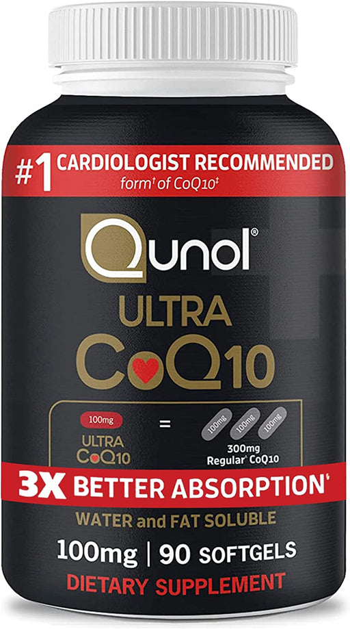 Qunol Ultra Coq10 100Mg Softgels- 3X Better Absorption, Antioxidant for Heart Health & Energy Production, Coenzyme Q10 Vitamins and Supplements, 3 Month Supply, 90 Count