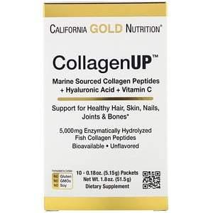 California Gold Nutrition, CollagenUp, Marine Hydrolyzed Collagen + Hyaluronic Acid + Vitamin C, Unflavored, 10 Packets, 0.18 oz (5.15 g) Each - HealthCentralUSA