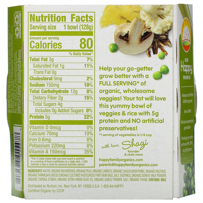 Happy Family Organics, Happy Tot, 12+ Months, Organic Veggies & Wild Rice with Mushrooms & Parmesan, 4.5 oz (128 g) - HealthCentralUSA