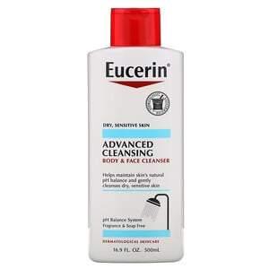 Eucerin, Advanced Cleansing, Body and Face Cleanser, Fragrance Free, 16.9 fl oz (500 ml) - HealthCentralUSA