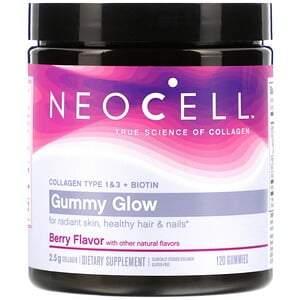 Neocell, Gummy Glow, Collagen Type 1 & 3 + Biotin, Berry, 120 Gummies - HealthCentralUSA