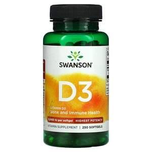 Swanson, Vitamin D3, Bone and Immune, Highest Potency, 5,000 IU, 250 Softgels - HealthCentralUSA