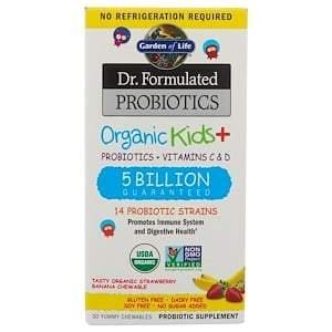 Garden of Life, Dr. Formulated Probiotics, Organic Kids +, Tasty Organic Strawberry Banana, 30 Yummy Chewables - HealthCentralUSA