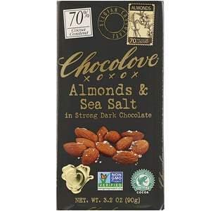 Chocolove, Almonds & Sea Salt in Strong Dark Chocolate, 70% Cocoa, 3.2 oz (90 g) - HealthCentralUSA
