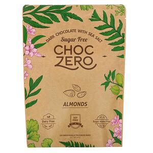 ChocZero, Dark Chocolate with Sea Salt, Almonds, Sugar Free, 6 Bars, 1 oz Each - HealthCentralUSA