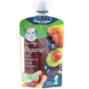 Gerber, Smart Flow, Organic, Pear, Blueberry, Apple, Avocado, 3.5 oz (99 g) - HealthCentralUSA