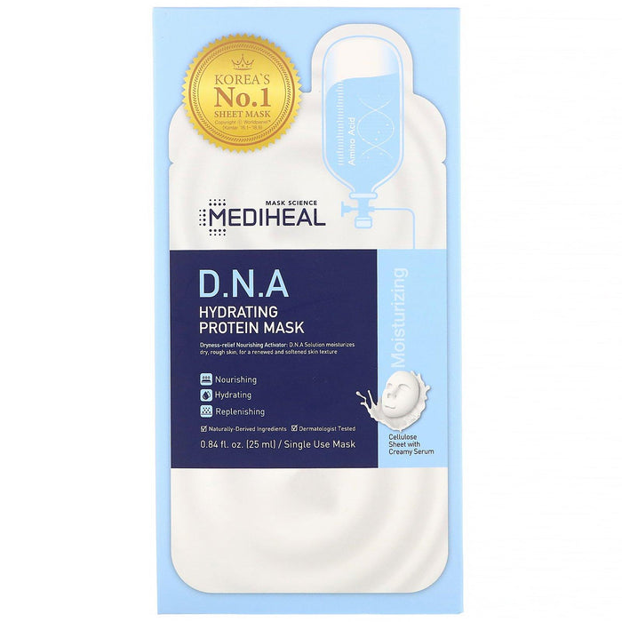 Mediheal, D.N.A Hydrating Protein Beauty Mask, 5 Sheets, 0.84 fl oz (25 ml) Each - HealthCentralUSA
