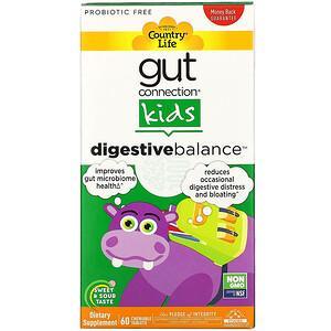 Country Life, Gut Connection Kids, Digestive Balance, Sweet & Sour, 60 Chewable Tablets - HealthCentralUSA