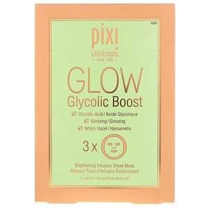Pixi Beauty, Skintreats, Glow Glycolic Boost, Brightening Infusion Beauty Sheet Mask, 3 Sheets, 0.80 oz (23 g) Each - HealthCentralUSA
