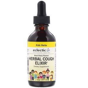 Eclectic Institute, Kids Herbs, Herbal Cough Elixir, Black Cherry Flavored, 2 fl oz (60 ml) - HealthCentralUSA