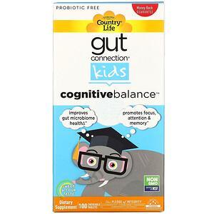 Country Life, Gut Connection Kids, Cognitive Balance, Sweet & Sour, 100 Chewable Tablets - HealthCentralUSA