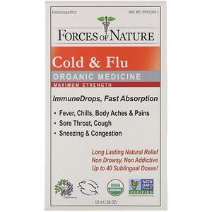 Forces of Nature, Cold & Flu, Organic Medicine, ImmuneDrops, Maximum Strength, 0.34 oz (10 ml) - HealthCentralUSA