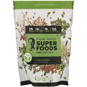 Dr. Murray's, Super Foods, 3 Seed Vegan Protein Powder, Unflavored, 16 oz (453.5 g) - HealthCentralUSA