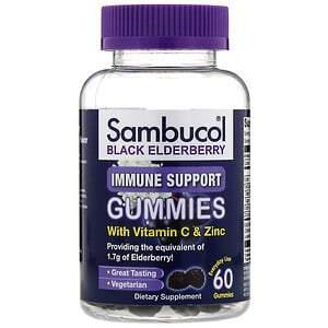 Sambucol, Black Elderberry, Immune Support Gummies with Vitamin C & Zinc, Natural Berry, 60 Gummies - HealthCentralUSA