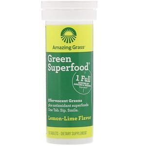 Amazing Grass, Green Superfood, Effervescent Greens, Lemon-Lime, 10 Tablets - HealthCentralUSA