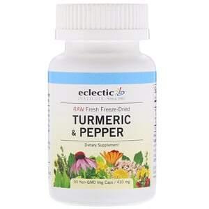 Eclectic Institute, Raw Fresh Freeze-Dried, Turmeric & Pepper, 430 mg, 90 Non-GMO Veg Caps - HealthCentralUSA