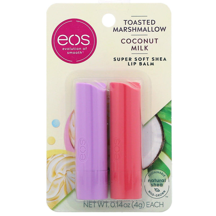EOS, Super Soft Shea Lip Balm, Toasted Marshmallow & Coconut Milk, 2 Pack, 0.14 oz (4 g) Each - HealthCentralUSA