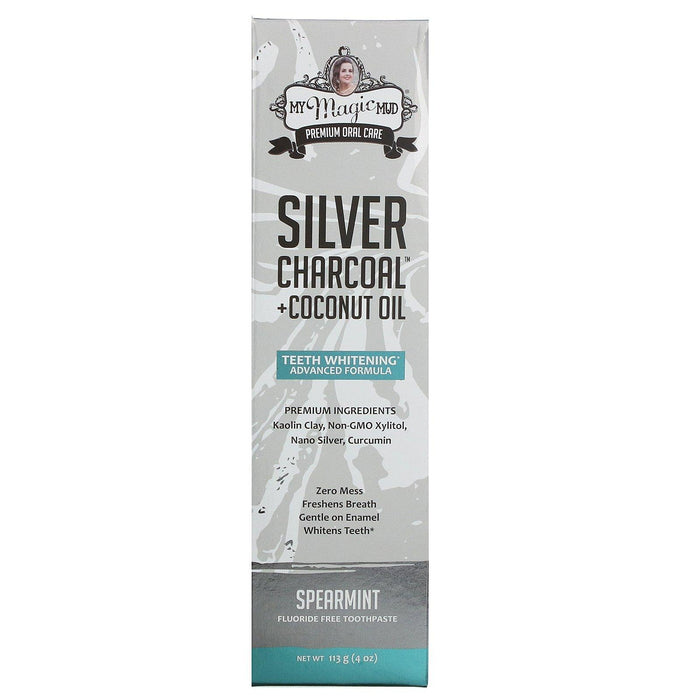My Magic Mud, Silver Charcoal + Coconut Oil, Teeth Whitening, Fluoride-Free Toothpaste, Spearmint, 4 oz (113 g) - HealthCentralUSA