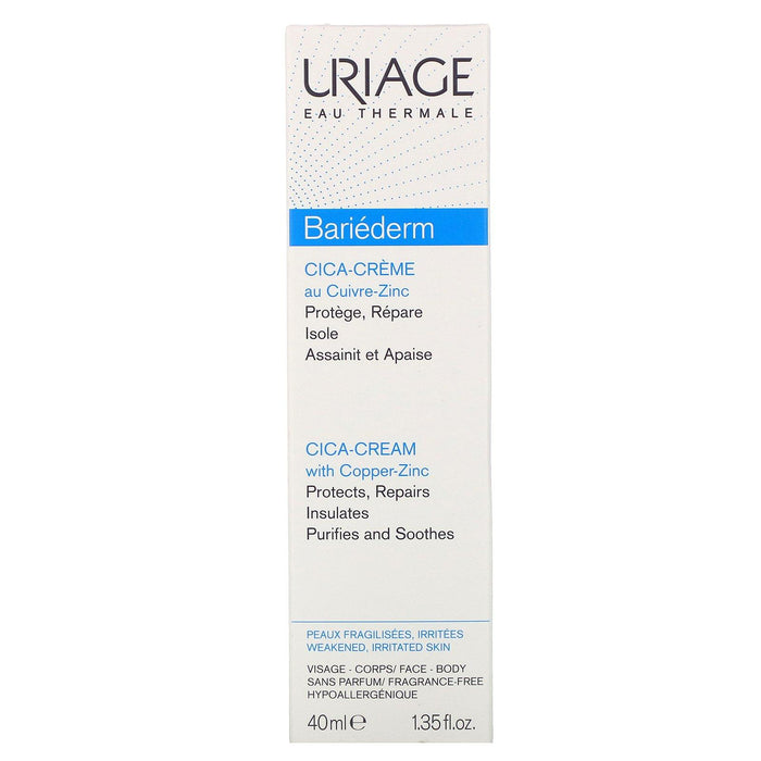Uriage, Bariederm, Cica-Cream with Copper-Zinc, Fragrance-Free, 1.35 fl oz (40 ml) - HealthCentralUSA