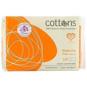 Cottons, 100% Natural Cotton Coversheet, Maternity Pads with Wings, Heavy, 10 Pads - HealthCentralUSA
