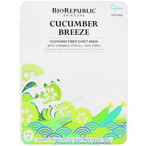 BioRepublic Skincare, Cucumber Breeze, Soothing Fiber Beauty Sheet Mask, 1 Sheet, 0.63 oz (18 ml) - HealthCentralUSA