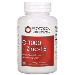 Protocol for Life Balance, C-1000 + Zinc-15, 120 Veg Capsules - HealthCentralUSA