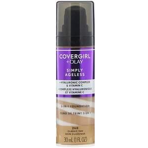 Covergirl, Olay Simply Ageless, 3-in-1 Foundation, 260 Classic Tan, 1 fl oz (30 ml) - HealthCentralUSA