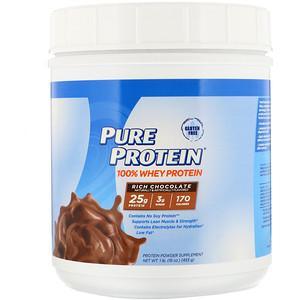 Pure Protein, 100% Whey Protein, Rich Chocolate, 1 lb (453 g) - HealthCentralUSA