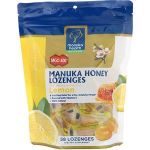 Manuka Health, Manuka Honey Lozenges, MGO 400+, Lemon, 58 Lozenges - HealthCentralUSA