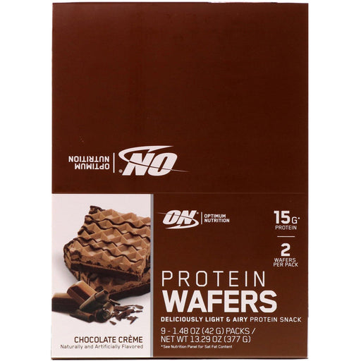 Optimum Nutrition, Protein Wafers, Chocolate Creme, 9 Packs, 1.48 oz (42 g) Each - HealthCentralUSA